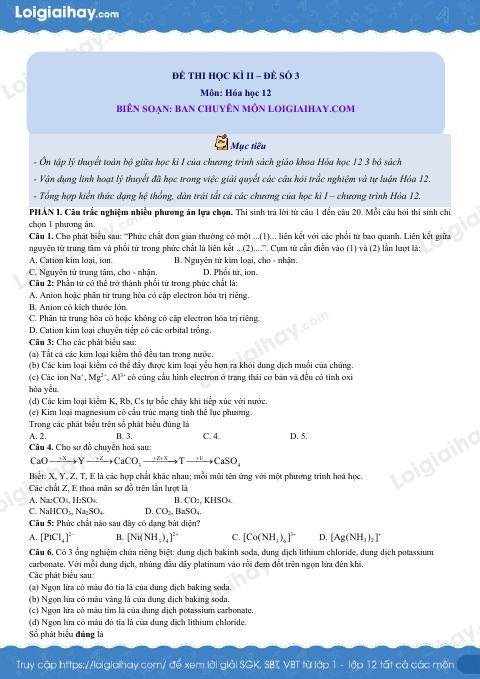Đề thi học kì 2 Hóa 12 Cánh diều - Đề số 3
